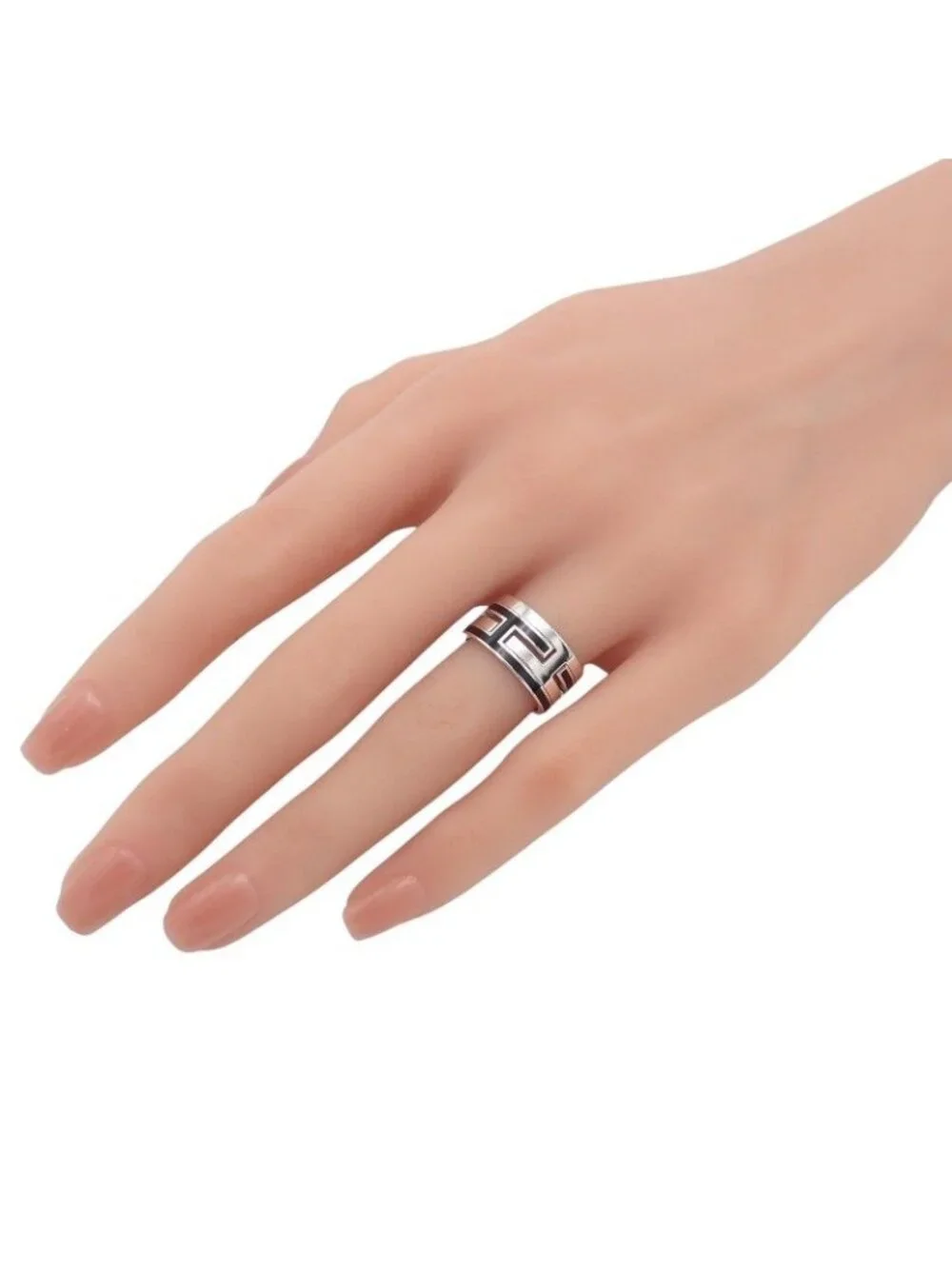 Hermes Move Ash Ring No Sterling Silver Black Enamel Vintage Out of Print